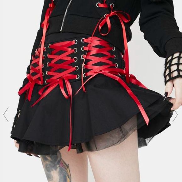 Dolls Kill Dresses & Skirts - Grave girls dolls kill lace red skirt bloodline zip